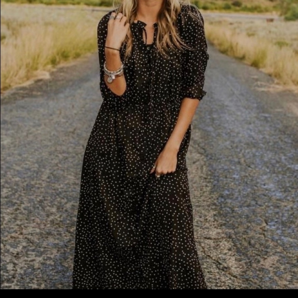 Roolee NWOT black and white polka dot maxi dress
